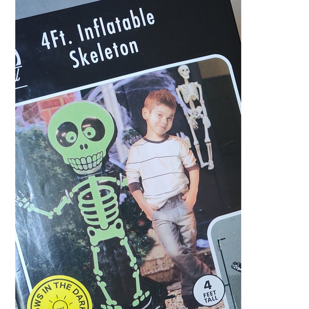 Seasonal 4 Ft Inflatable‎ Skeleton Halloween Decoration Glows in the Dark